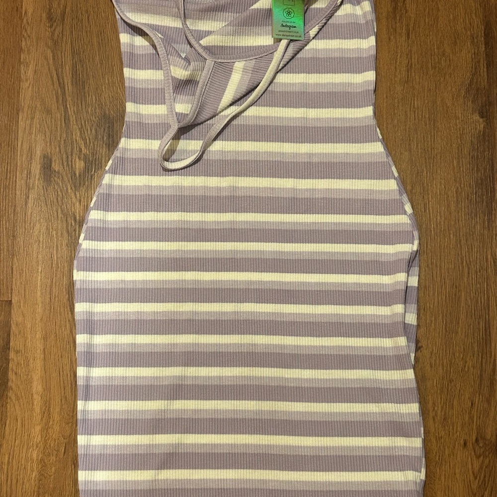 Striped Sleeveless Dress in Lavender and Cream